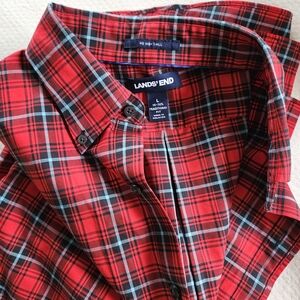NWOT Lands' End Men's Red Plaid Dress Shirt